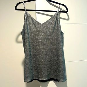 Metallic silver tank top lined